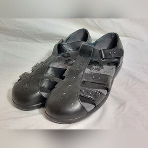 Women's Propet Black Leather Studded Mary Jane Comfort Sandal Shoes Size 6.5